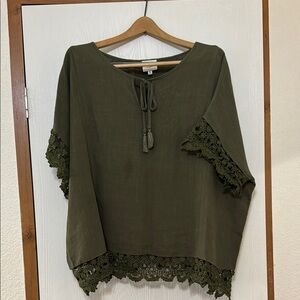 Hayden Forest Green Lace Accent Blouse